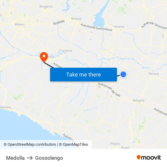 Medolla to Gossolengo map