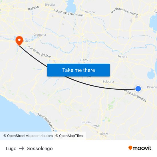 Lugo to Gossolengo map
