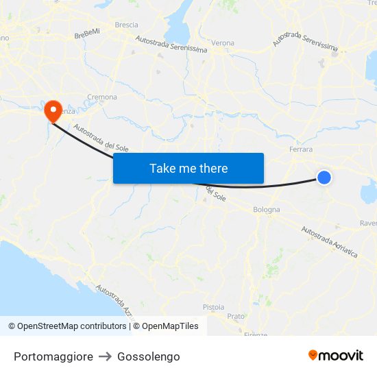 Portomaggiore to Gossolengo map