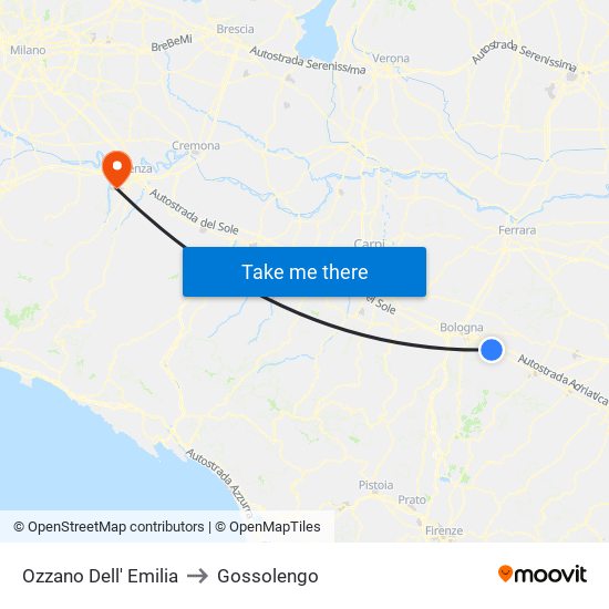 Ozzano Dell' Emilia to Gossolengo map