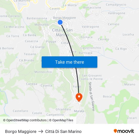 Borgo Maggiore to Città Di San Marino map