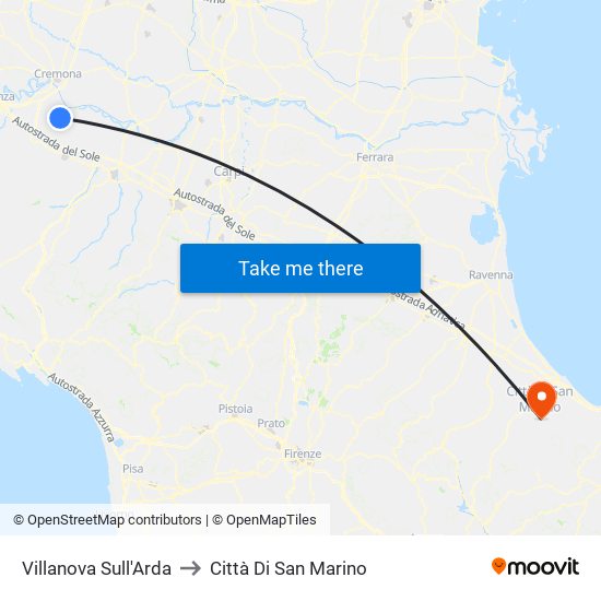 Villanova Sull'Arda to Città Di San Marino map