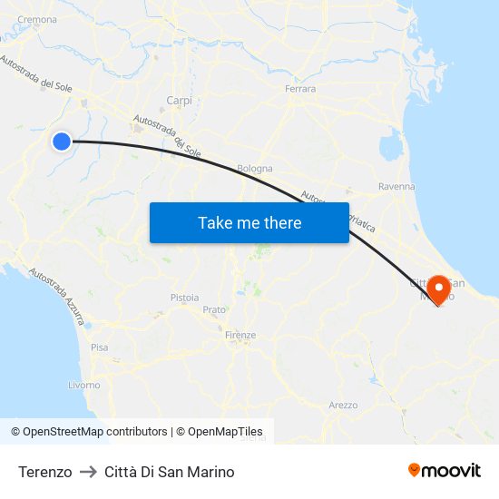 Terenzo to Città Di San Marino map