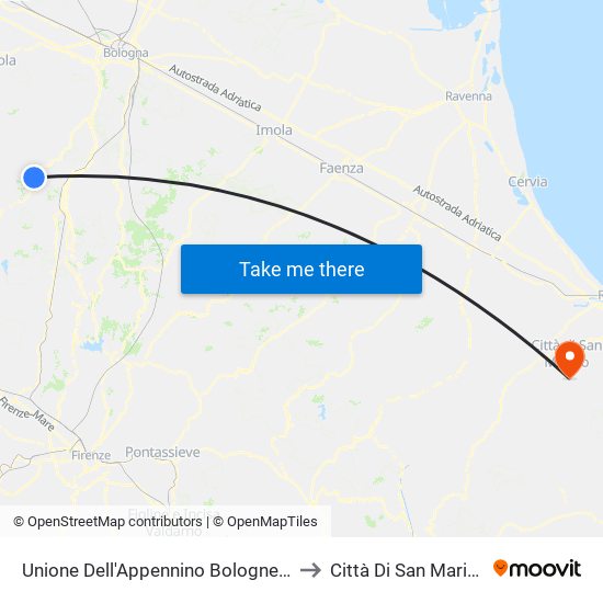 Unione Dell'Appennino Bolognese to Città Di San Marino map