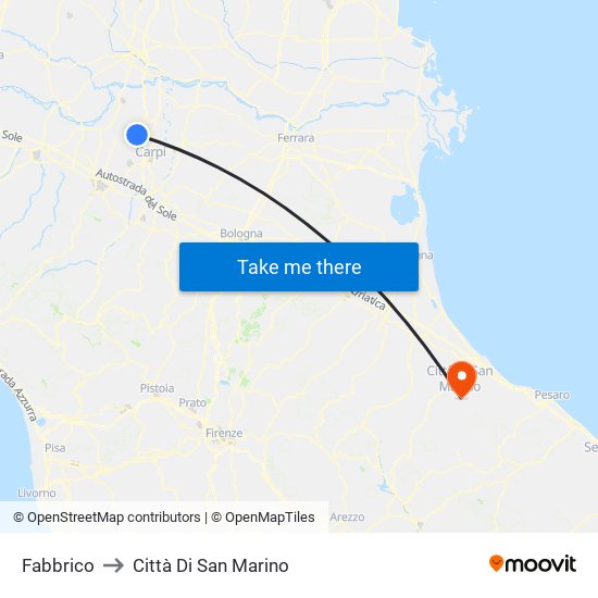 Fabbrico to Città Di San Marino map