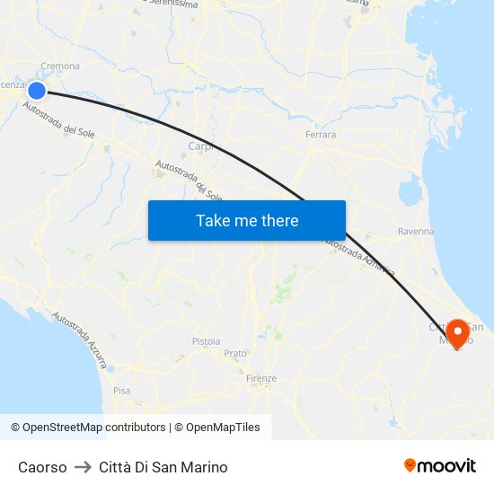 Caorso to Città Di San Marino map