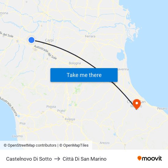 Castelnovo Di Sotto to Città Di San Marino map