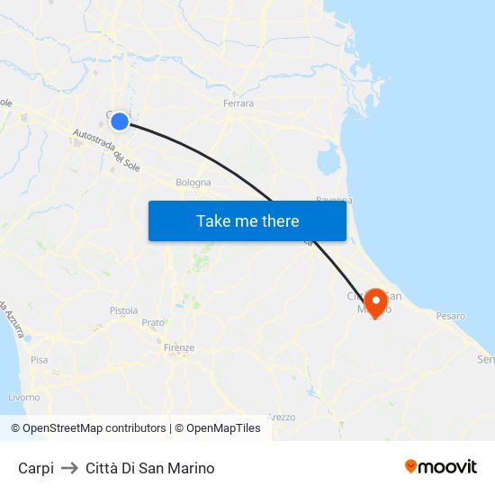 Carpi to Città Di San Marino map