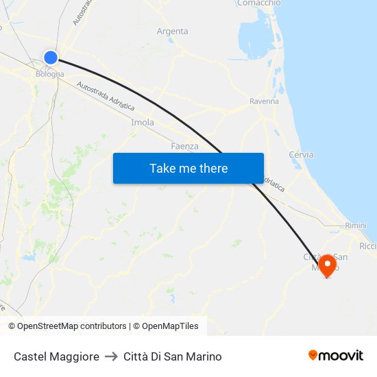 Castel Maggiore to Città Di San Marino map