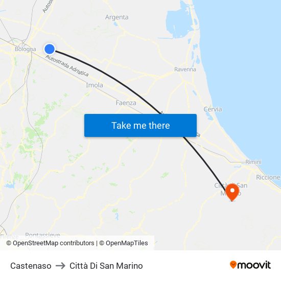 Castenaso to Città Di San Marino map