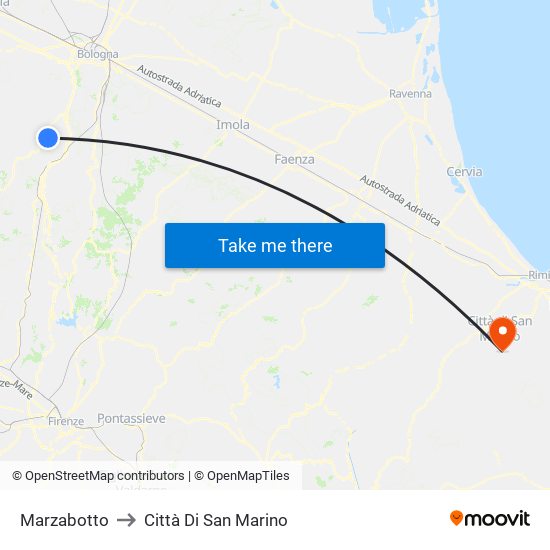 Marzabotto to Città Di San Marino map