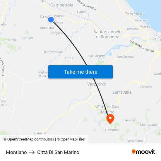 Montiano to Città Di San Marino map