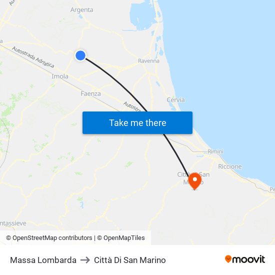 Massa Lombarda to Città Di San Marino map