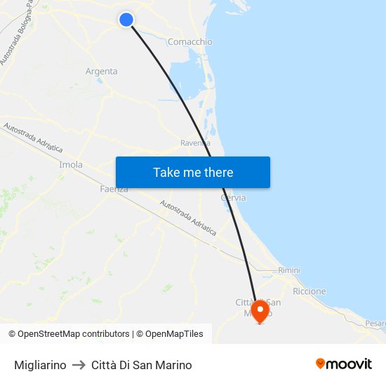 Migliarino to Città Di San Marino map