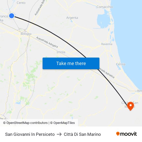 San Giovanni In Persiceto to Città Di San Marino map