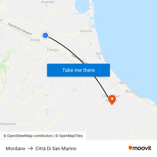 Mordano to Città Di San Marino map