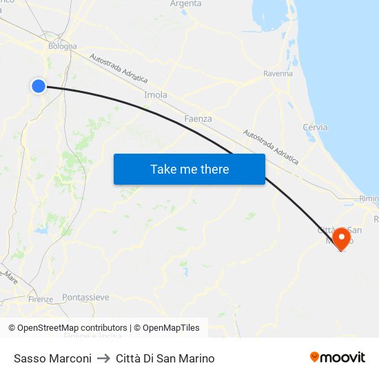 Sasso Marconi to Città Di San Marino map