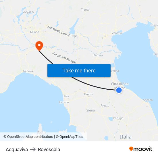 Acquaviva to Rovescala map