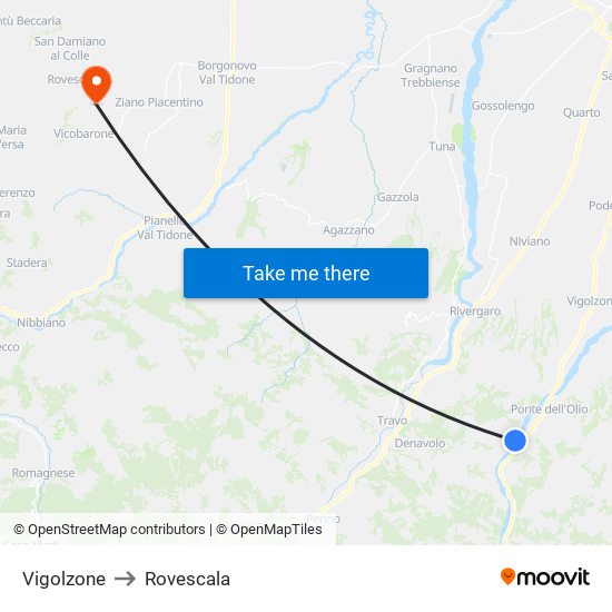 Vigolzone to Rovescala map