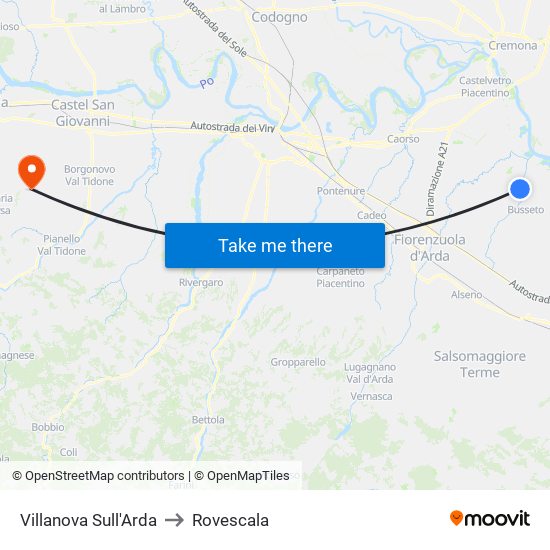 Villanova Sull'Arda to Rovescala map