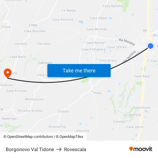 Borgonovo Val Tidone to Rovescala map