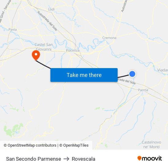 San Secondo Parmense to Rovescala map