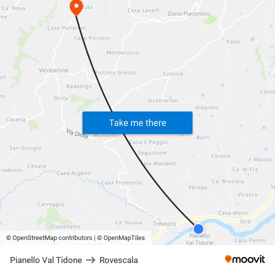 Pianello Val Tidone to Rovescala map