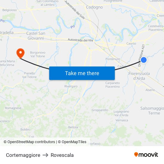 Cortemaggiore to Rovescala map