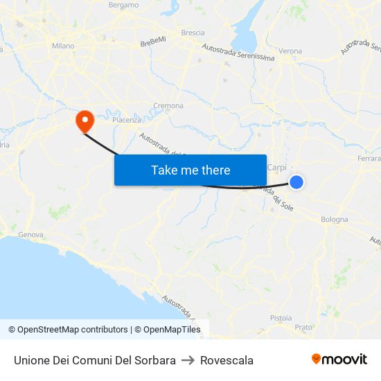 Unione Dei Comuni Del Sorbara to Rovescala map