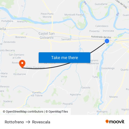 Rottofreno to Rovescala map