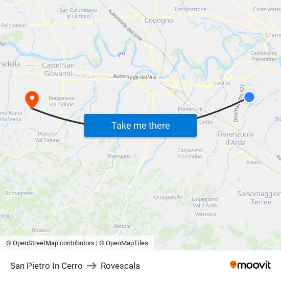 San Pietro In Cerro to Rovescala map