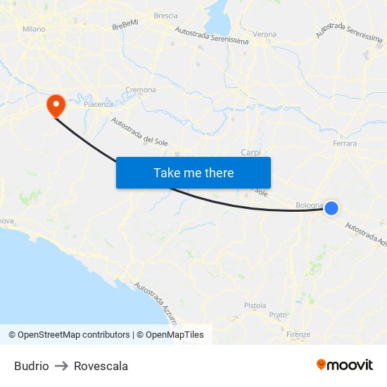Budrio to Rovescala map