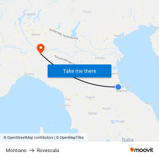 Montiano to Rovescala map