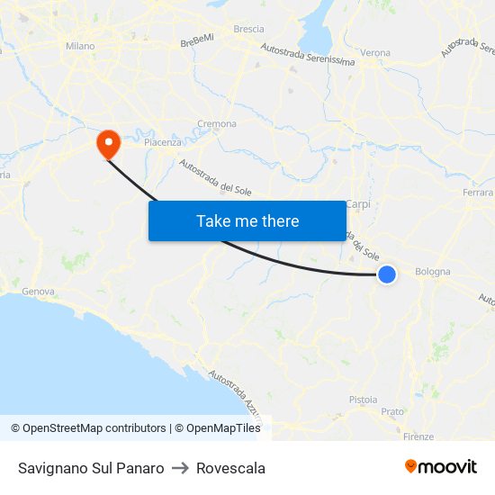 Savignano Sul Panaro to Rovescala map