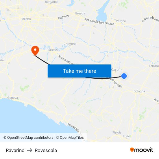 Ravarino to Rovescala map