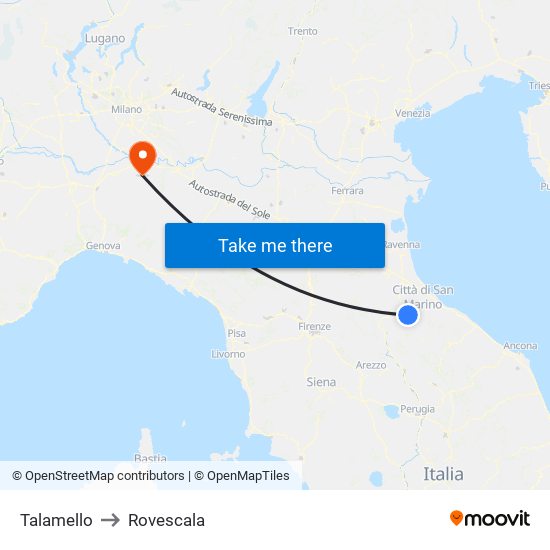 Talamello to Rovescala map