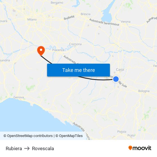 Rubiera to Rovescala map