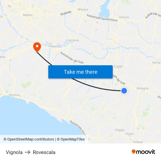 Vignola to Rovescala map