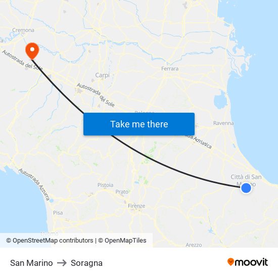 San Marino to Soragna map