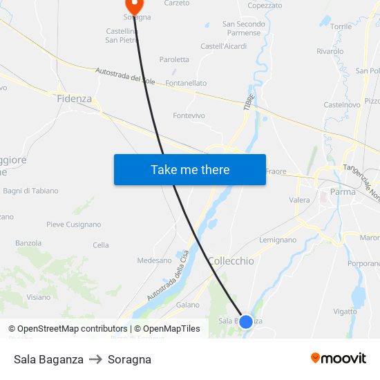 Sala Baganza to Soragna map