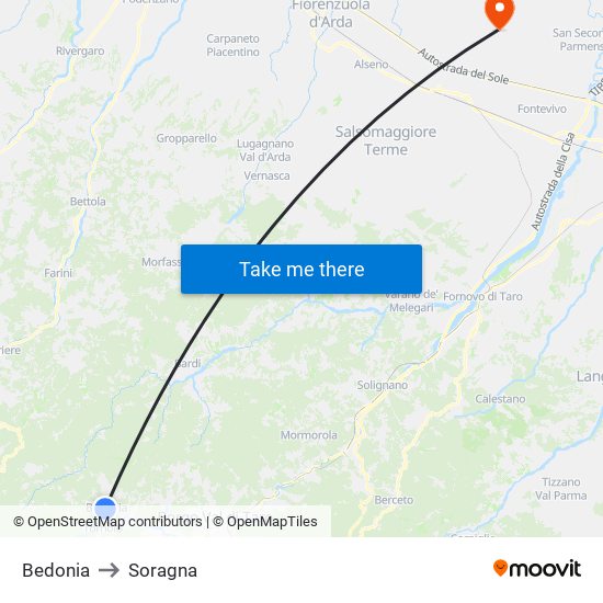 Bedonia to Soragna map