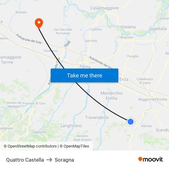 Quattro Castella to Soragna map