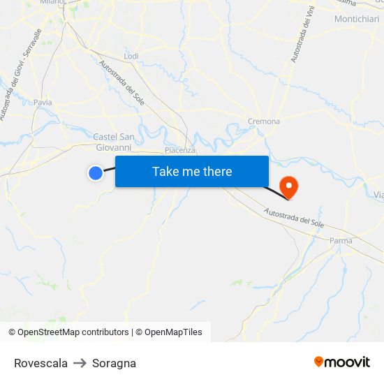 Rovescala to Soragna map
