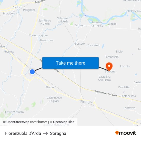 Fiorenzuola D'Arda to Soragna map