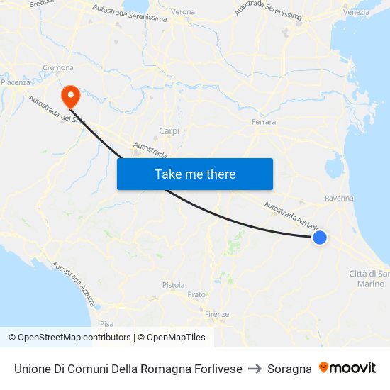 Unione Di Comuni Della Romagna Forlivese to Soragna map