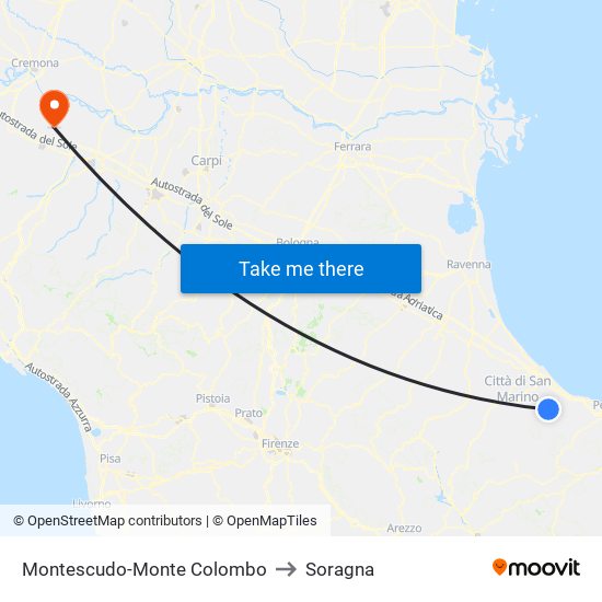 Montescudo-Monte Colombo to Soragna map