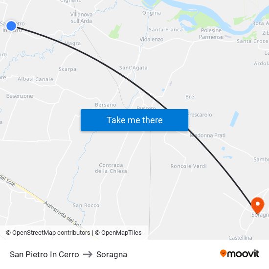 San Pietro In Cerro to Soragna map