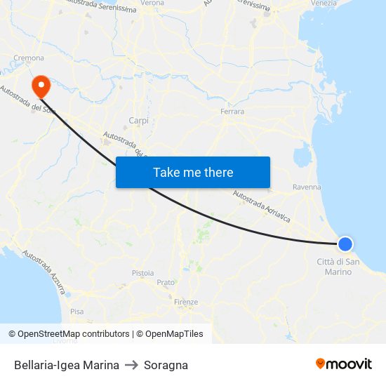 Bellaria-Igea Marina to Soragna map