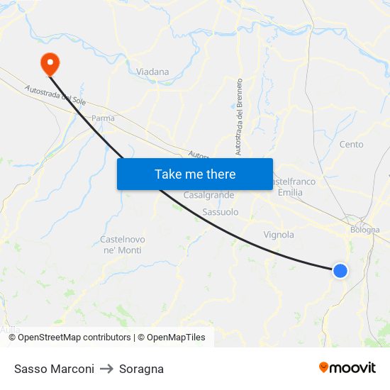 Sasso Marconi to Soragna map