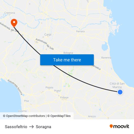 Sassofeltrio to Soragna map